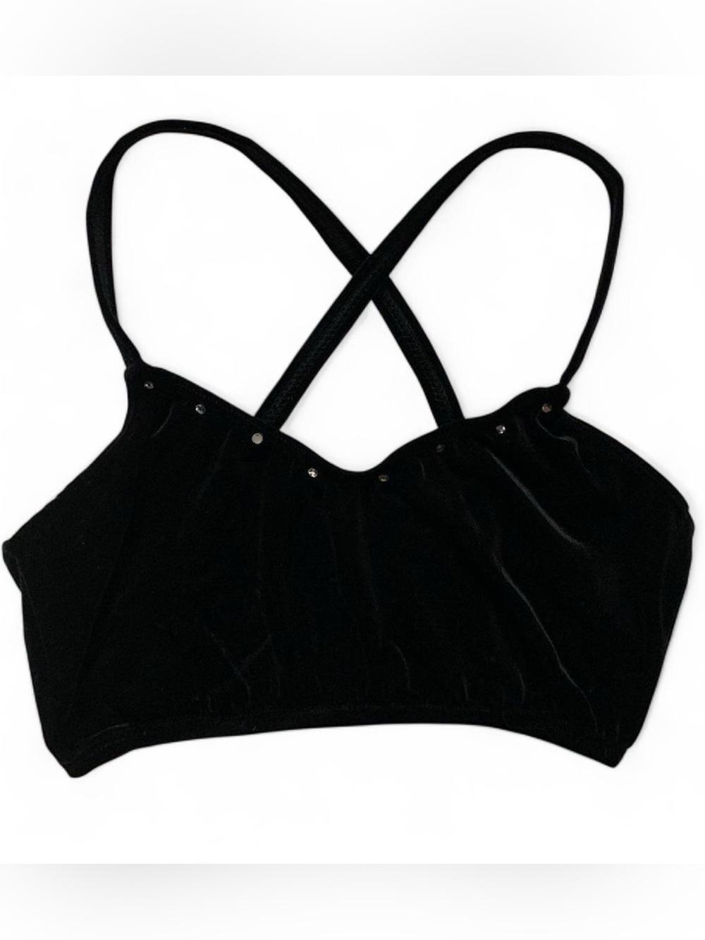 Vintage Art Stone Black Velvet Embellished Bralette Bra Top